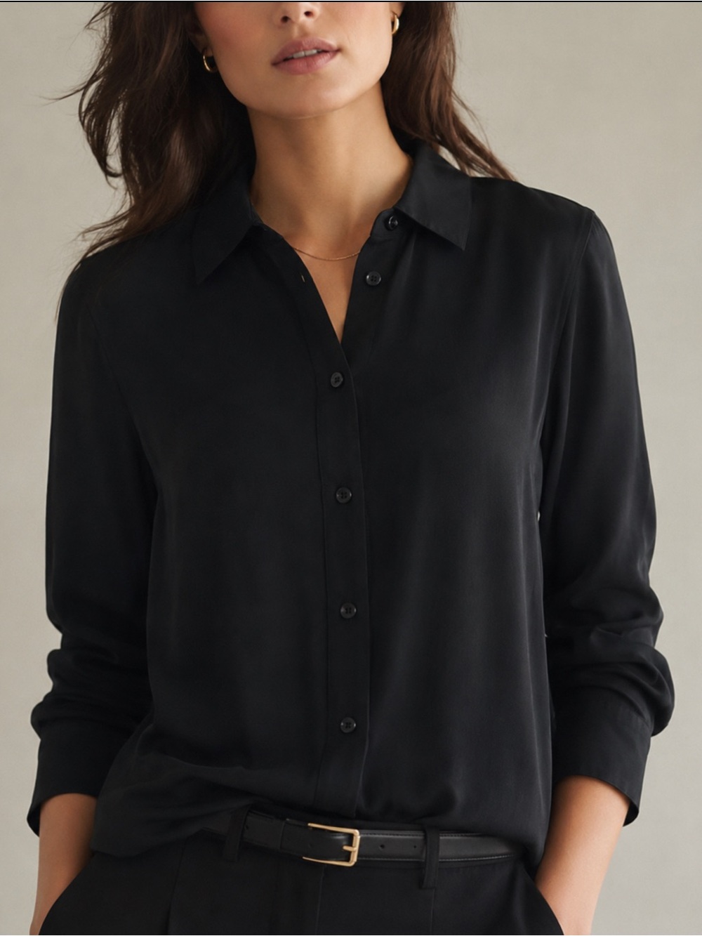 Vince Silk Blend Black Button Up Blouse Minimalist Elegant Career Academia Small